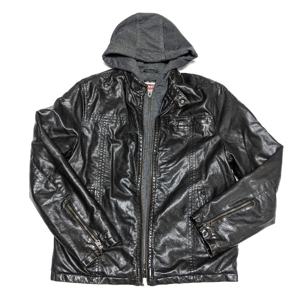 Levi's Men's Faux Leather Trucker Hooded Size Medium M